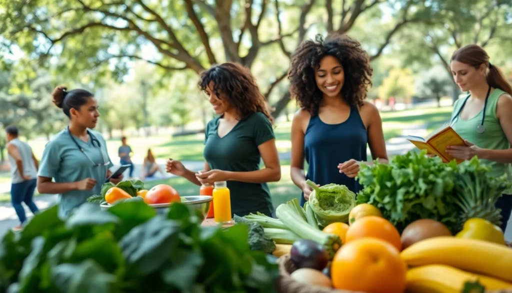 Engaging scene illustrating Health through wellness practices in a vibrant outdoor setting.
