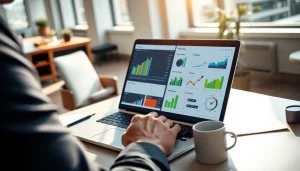 Analyze website data at https://vj88.online/ with vibrant charts in a modern office.