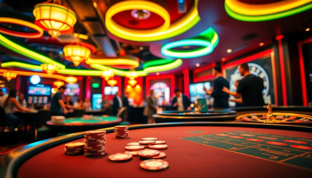 Menawarkan kasinojitu, suasana permainan yang hidup dengan pemain bersemangat dan meja kasino.