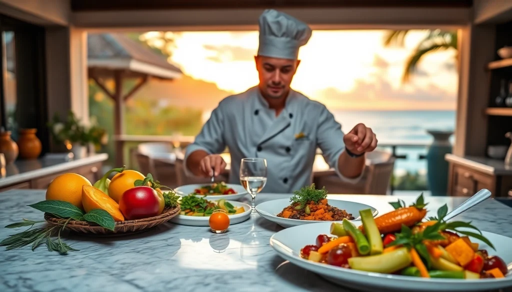 Private chef St Martin crafting gourmet meals in a luxurious villa setting.