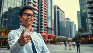 Showcasing new condos at https://newdeveloperlaunch.sg with a professional real estate agent in a modern Singapore setting.