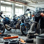 In der motorrad werkstatt beschäftigen sich Mechaniker mit der Reparatur und Wartung von Motorrädern.