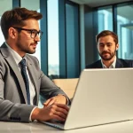 B2B mystery shopping session highlights business interactions in a conference room.