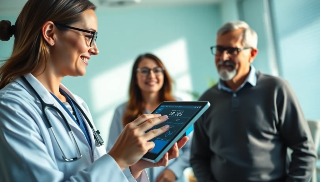 Health expert providing personalized advice to a patient in a modern clinic.