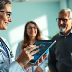 Health expert providing personalized advice to a patient in a modern clinic.
