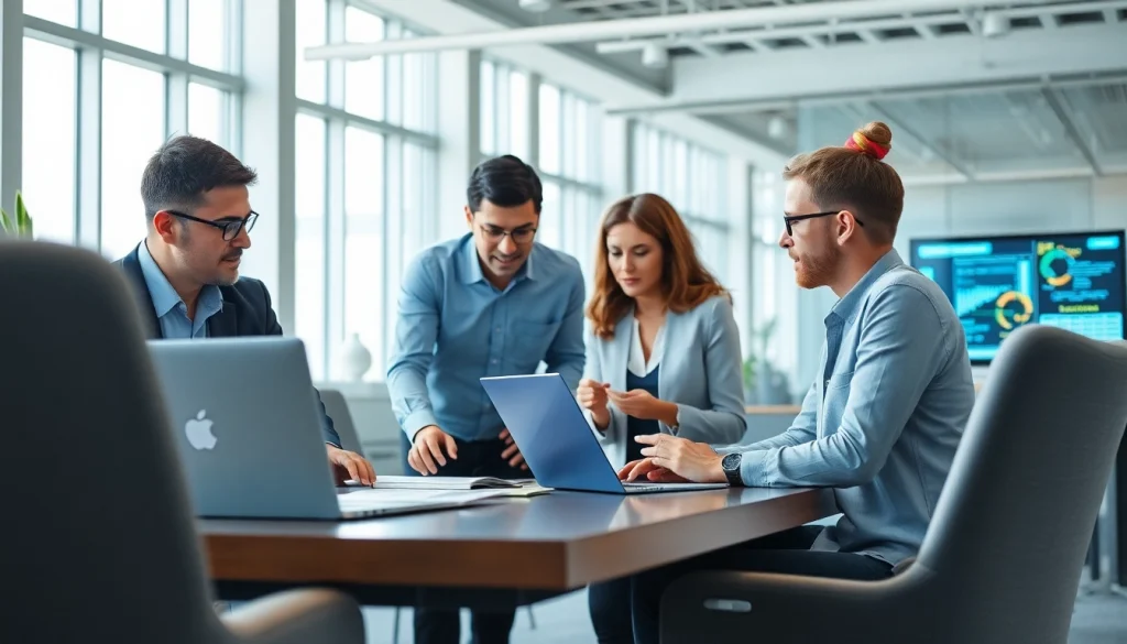 Teams discussing Managed IT Services in a modern, bright office environment.