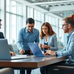 Teams discussing Managed IT Services in a modern, bright office environment.