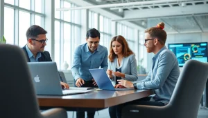 Teams discussing Managed IT Services in a modern, bright office environment.