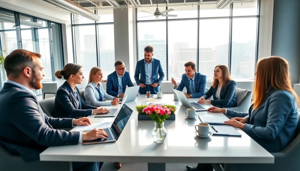 Engaging business consultants working collaboratively at Quickplus Business Consultants in a modern office.