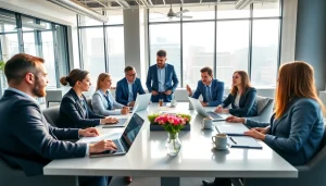 Engaging business consultants working collaboratively at Quickplus Business Consultants in a modern office.