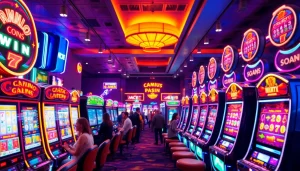 Menggandeng pengalaman menarik di bos88 dengan slot machine bersinar dan suasana riuh.