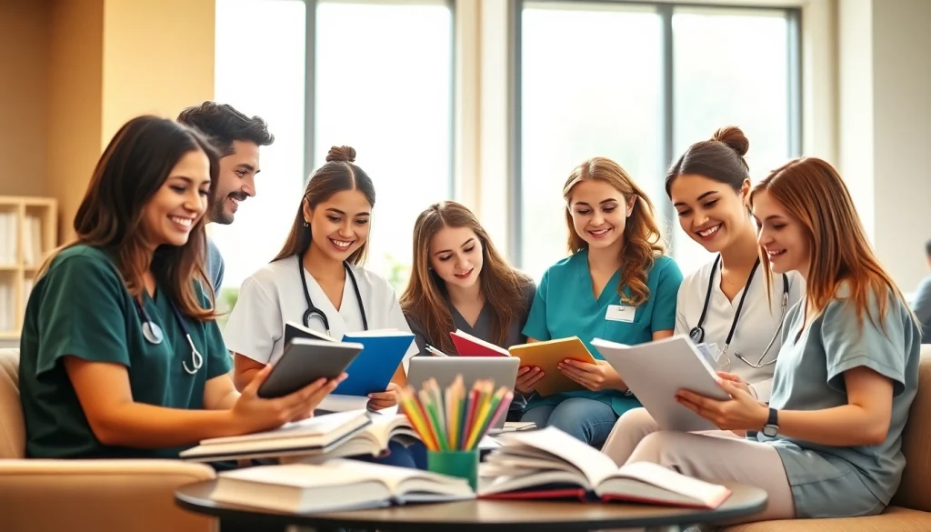 Students collaborating on affordable nursing papers in a productive study environment.