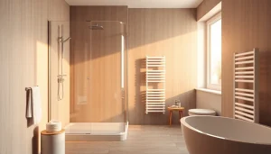 Gestaltung eines eleganten Badezimmers mit sonni sanitär Produkten, einschließlich moderner Duschkabinen.