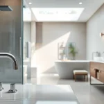 Badbereich mit hochwertigen Produkten von sonni sanitär GmbH, inklusive eleganter Duschabtrennung.