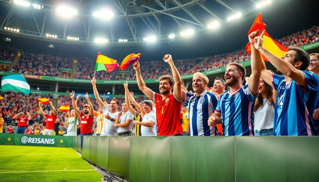 스포츠중계 참여하는 팬들이 환호하는 모습