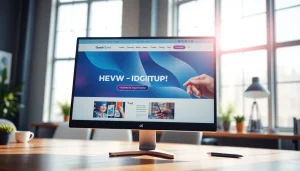 Engaging homepage display for https://www.ound-ound.com in a modern office setup with vibrant graphics.