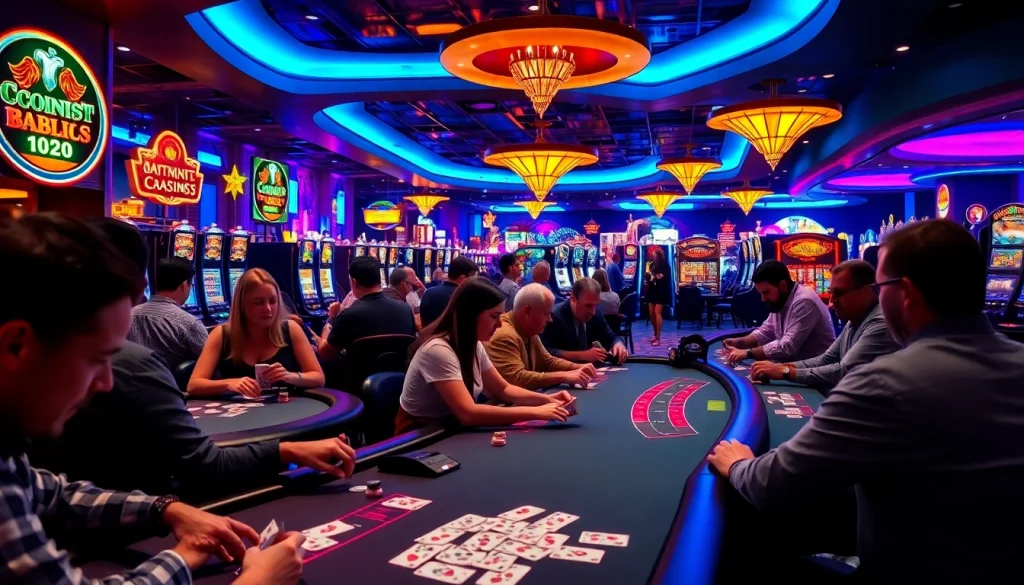Menggambarkan pertaruhan menggunakan suletoto alternatif di kasino yang ramai dan cerah.