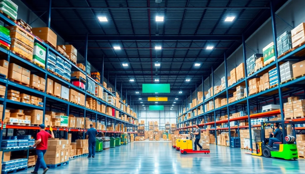 Streamlined warehousing workflow highlighting organized inventory management in a vibrant and efficient space.