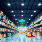 Streamlined warehousing workflow highlighting organized inventory management in a vibrant and efficient space.