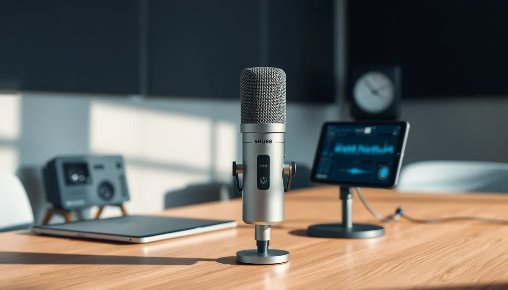 Shure MV88 microphone showcased in a modern studio setting, highlighting its features for content creation.