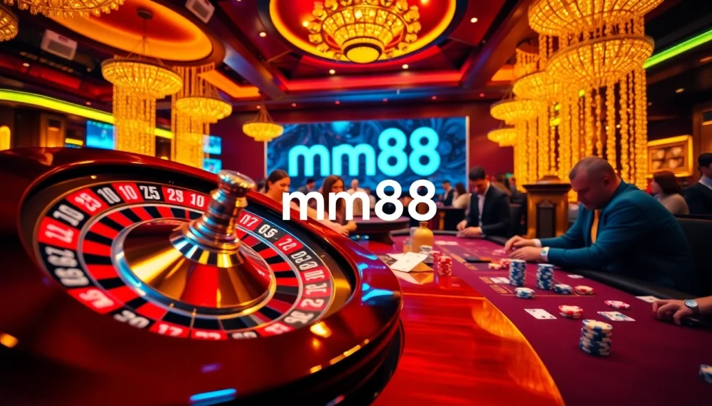 Experience mm88 action at a vibrant poker table, where players strategize and win with colorful chips.