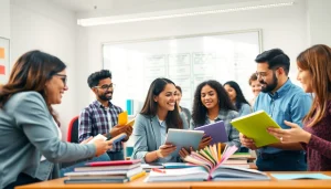 Engaged students collaborate in a vibrant education setting filled with resources and learning tools.