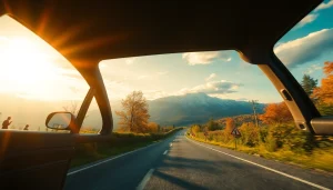 Vignieta Cehia - Autostradă pitorească cu un vehicul în mișcare.