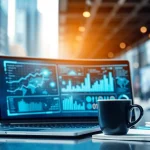 Explore Technology advancements with a modern workstation showcasing futuristic visualizations.