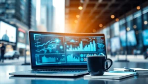 Explore Technology advancements with a modern workstation showcasing futuristic visualizations.