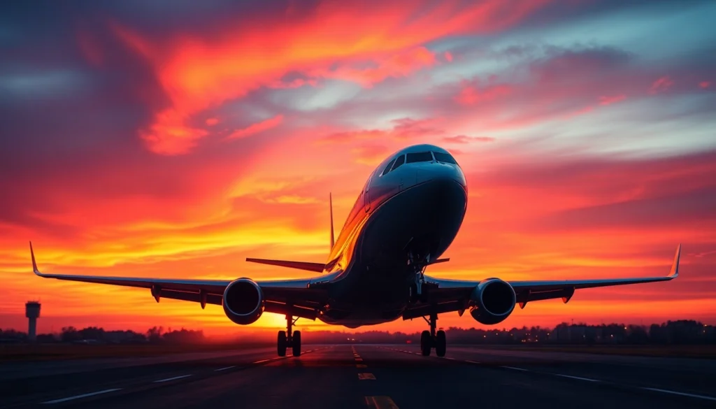 AF88 aircraft taking off at sunset, showcasing sleek design and innovation.