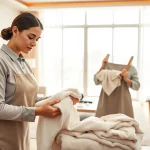 Housemaid Dubai organizing a stylish apartment, capturing professionalism and comfort.