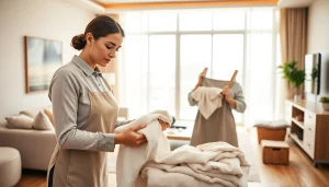 Housemaid Dubai organizing a stylish apartment, capturing professionalism and comfort.