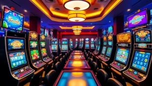 Permainan slot yang menarik dengan mesin beragam di kasino yang ramai.