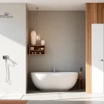 Sonni sanitär Produkte in einem eleganten Badezimmer-Setup mit modernen Designelementen.