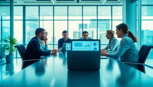 Engaged team of IT professionals discussing Managed IT Services Tampa in a modern office.