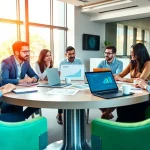 Team discusses marketing strategies at https://fhpts.com in a modern office setting.
