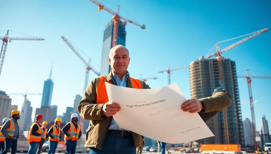 New York City Construction Manager overseeing a bustling construction site in NYC.