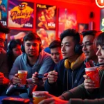 Pemain berfokus pada bensu4d alternatif game dalam suasana lounge gaming yang energik.