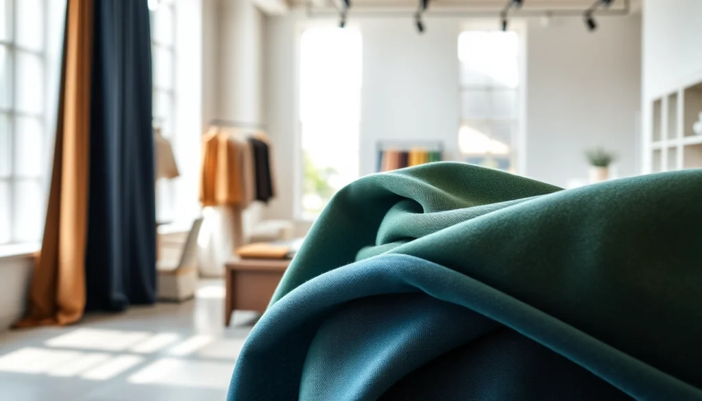 Punta di Roma stoffen in een luxe showroom met elegant gedrapeerde textielen.