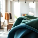 Punta di Roma stoffen in een luxe showroom met elegant gedrapeerde textielen.