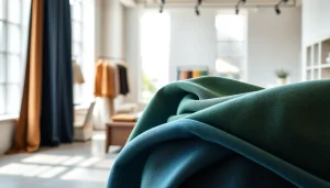 Punta di Roma stoffen in een luxe showroom met elegant gedrapeerde textielen.