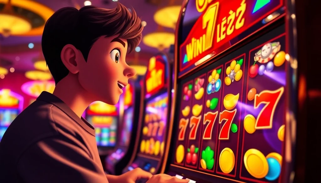 Main character enjoying the Unogg slot game with vibrant graphics in a lively casino atmosphere.