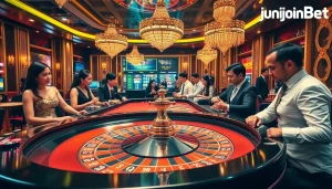 Experience the thrill of jun88 bet at an exciting casino scene with roulette and professional dealers.