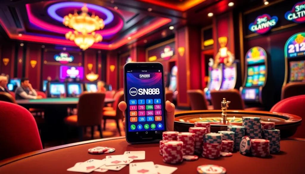 Engage with exciting games on the SN888 App interface in a thrilling casino environment.