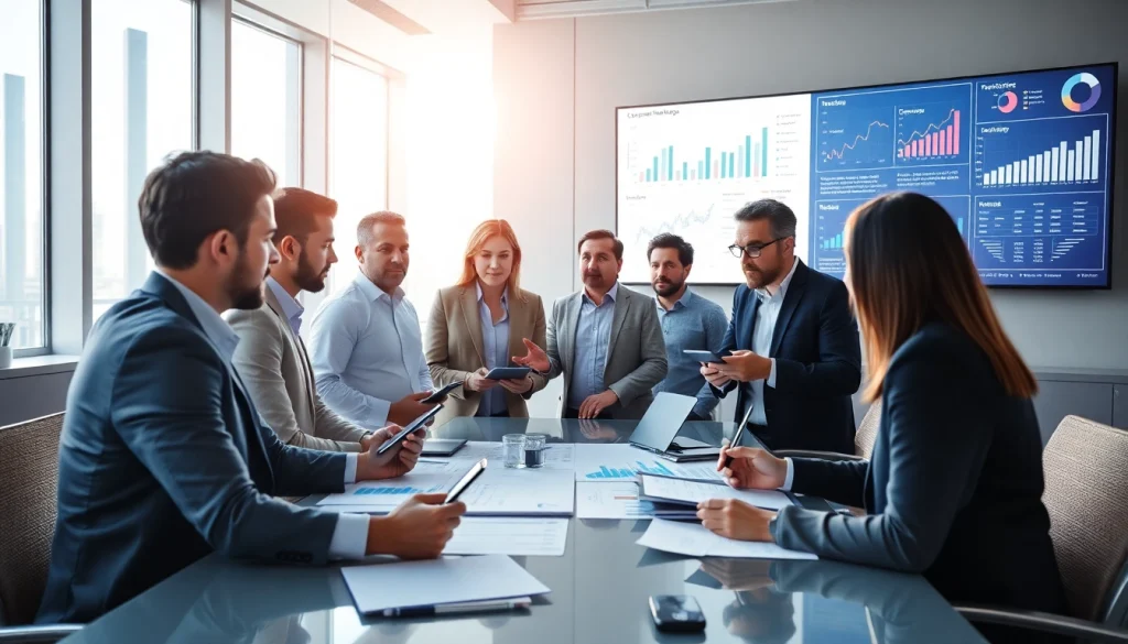 Analyze competitive intelligence data in a modern business meeting setting.