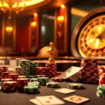 Experience the excitement of เจ้ามือรับแทง F168 with vibrant casino elements like cards and roulette wheels.