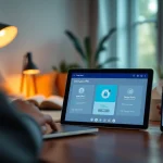 快连VPN interface showcased on multiple devices in a modern workspace, emphasizing speed and security.