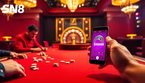 Experience the thrill of betting with the SN888 App displayed on a luxurious poker table.