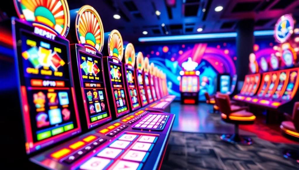 Menggambarkan slot depo 1000 dengan antarmuka kasino online dan mesin slot berwarna cerah.