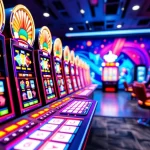 Menggambarkan slot depo 1000 dengan antarmuka kasino online dan mesin slot berwarna cerah.